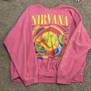 NIRVANA Pink Multicolor Graphic Sweatshirt